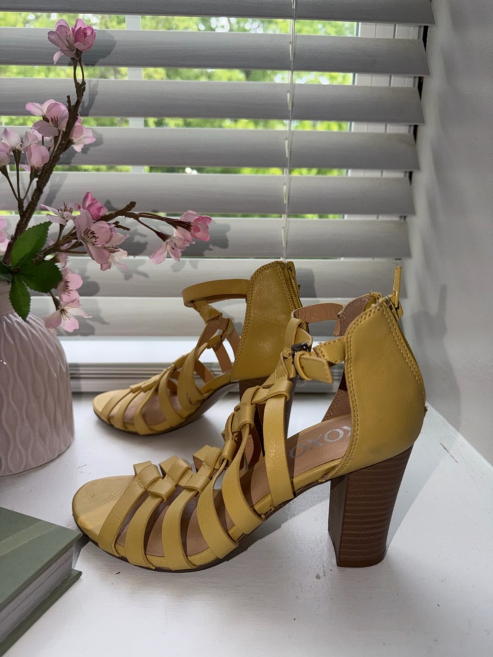 XOXO Yellow Strappy Block Heel Sandals